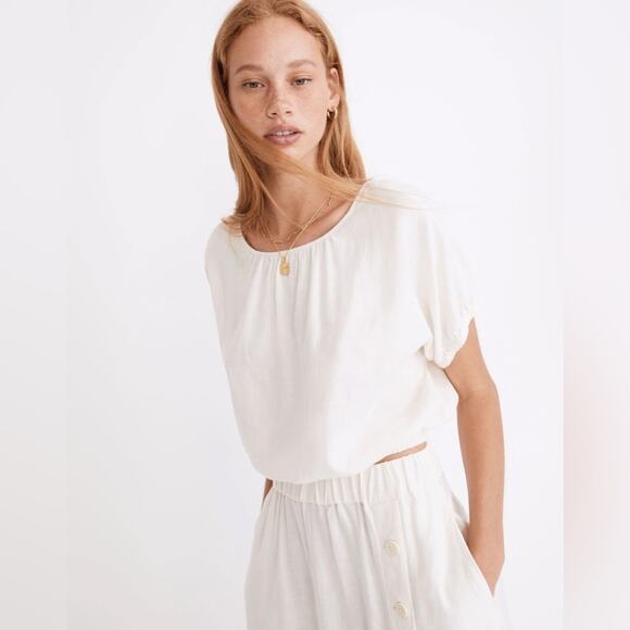 Madewell Linen-Blend Michele Bubble Top Open Tie Back In Lighthouse Cream Size S - Picture 3 of 13